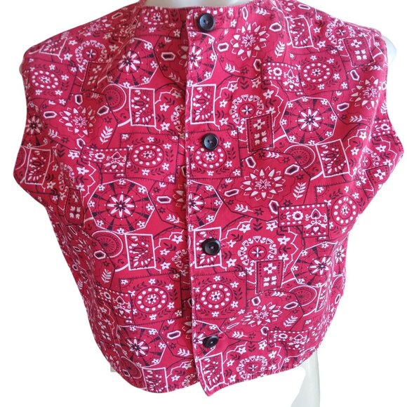 Vintage Women's S/M Crop Top 1970's 1of1 Handmade Red Bandana Print Country Vest - Picture 1 of 5